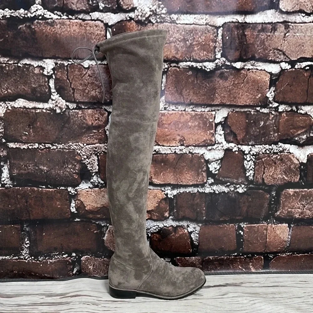 ABCD Boots Kaitlyn Pan Over the Knee Tie Brown Microsuede Size 6